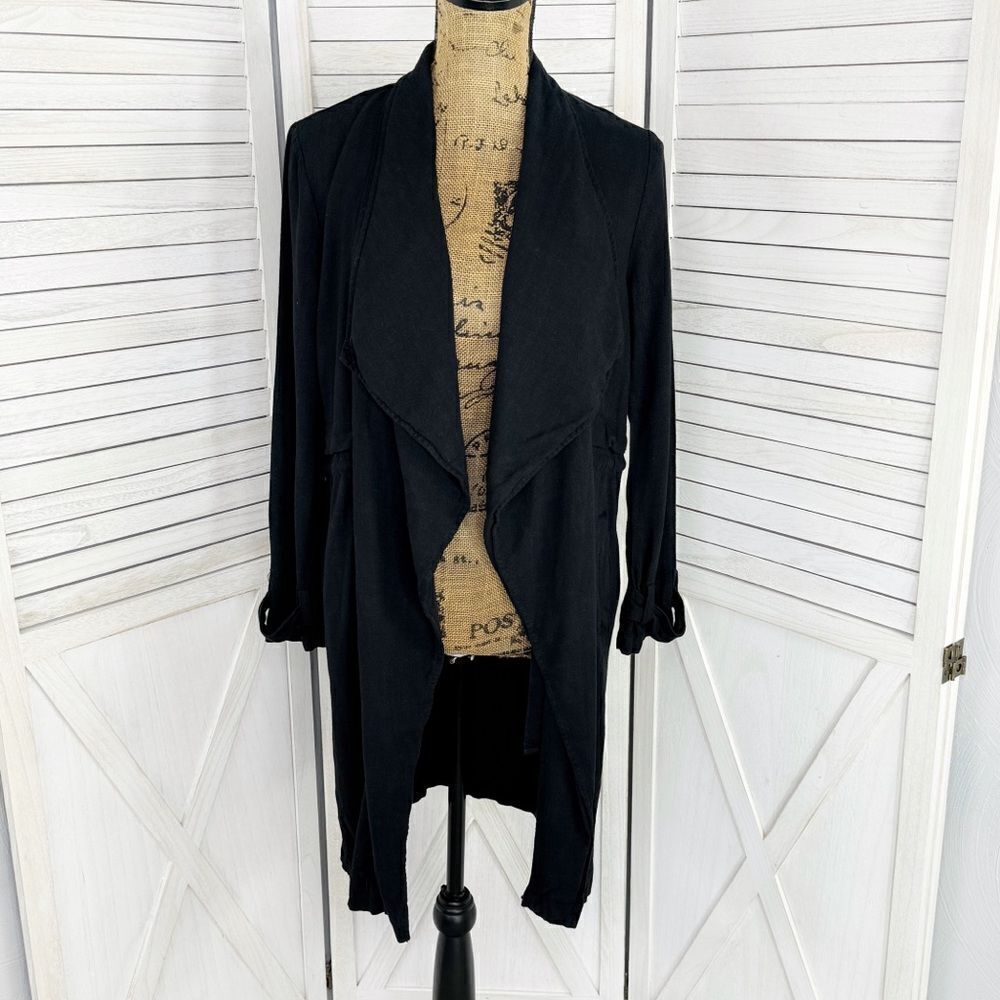Elodie Waterfall Linen Blend Cardigan Jacket Women XS Black‎ Topper Open Light